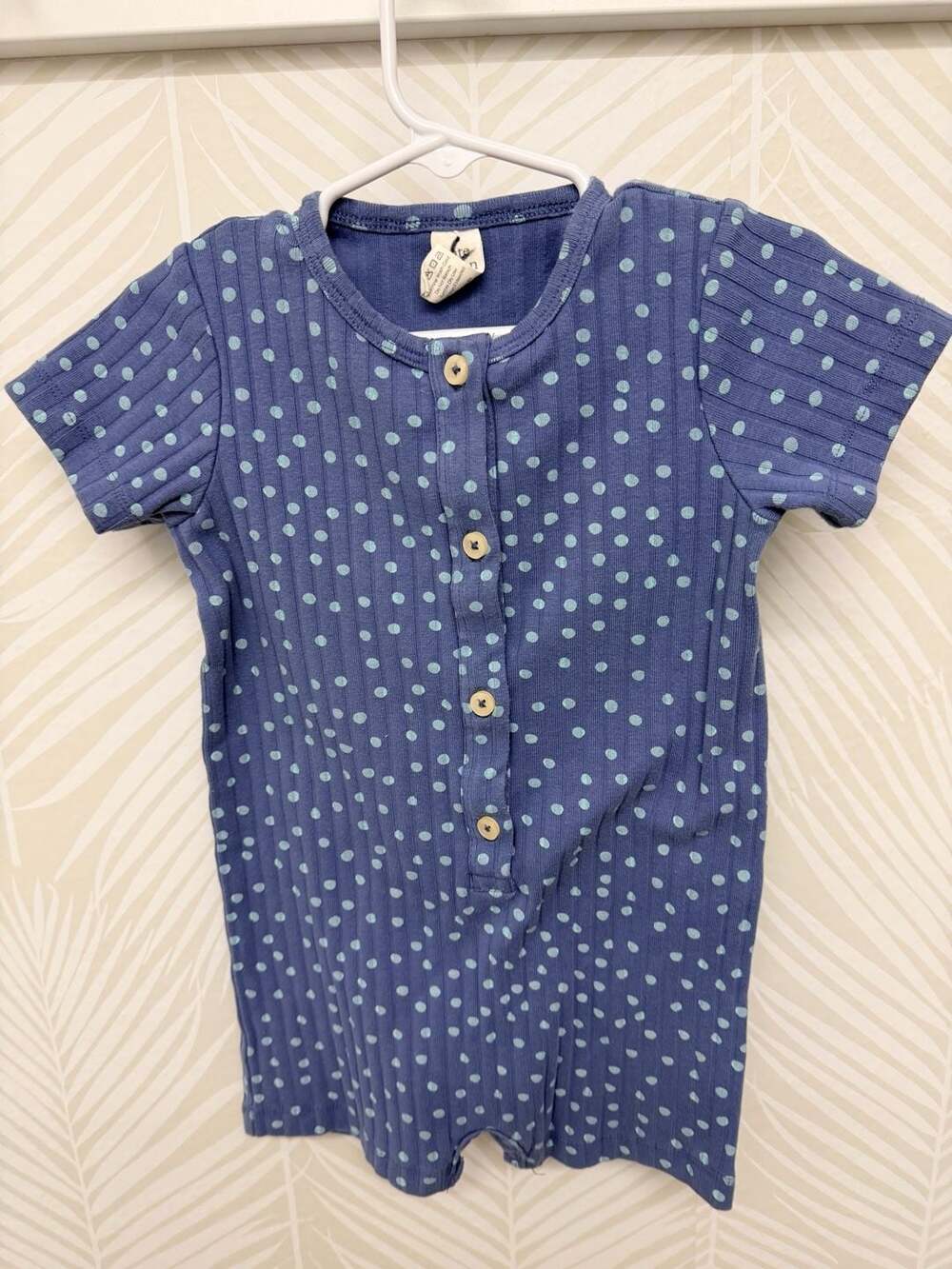 Kate Quinn Organic Cotton Ribbed Polka Dot Button-Front Romper 2T